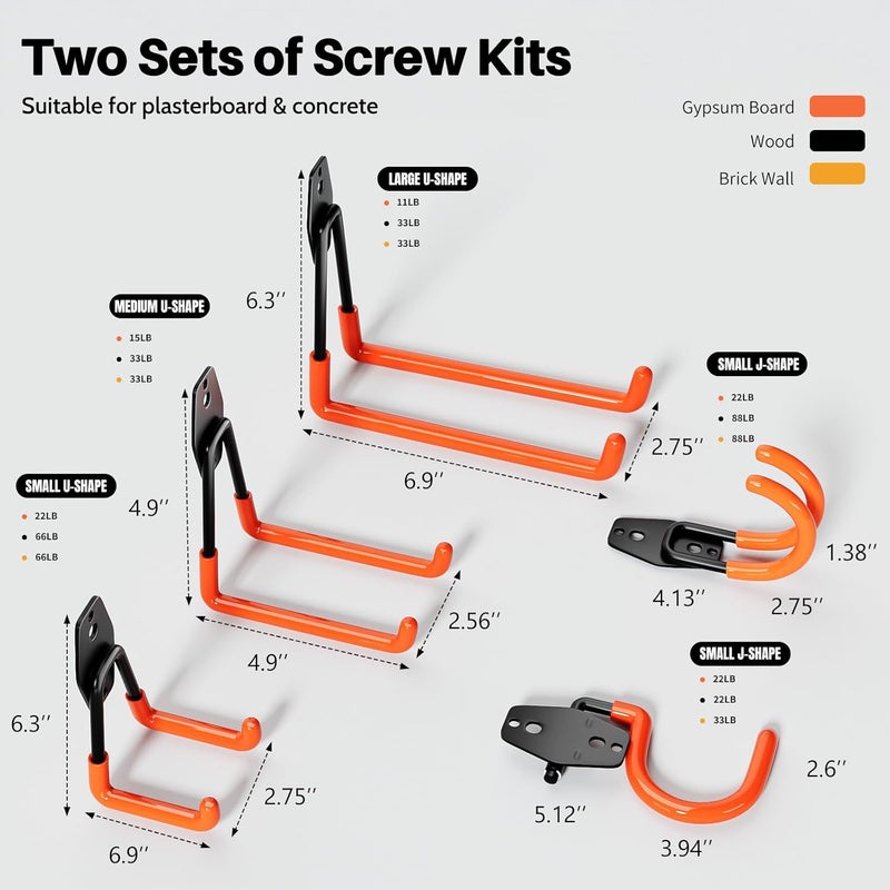 Wallavant Garage Hooks Heavy Duty 14 Pack Utility Wall Mount Storage Hangers with Mop Broom Holders Extension Cord Holder Organizer for Power Tool Garden Tool Ladder Hose - Image 2